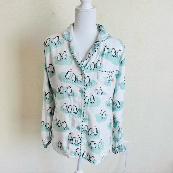 Munki Munki White & Blue Penguin Snow Striped Pajama Long Sleeve Pants Set - Picture 6 of 15